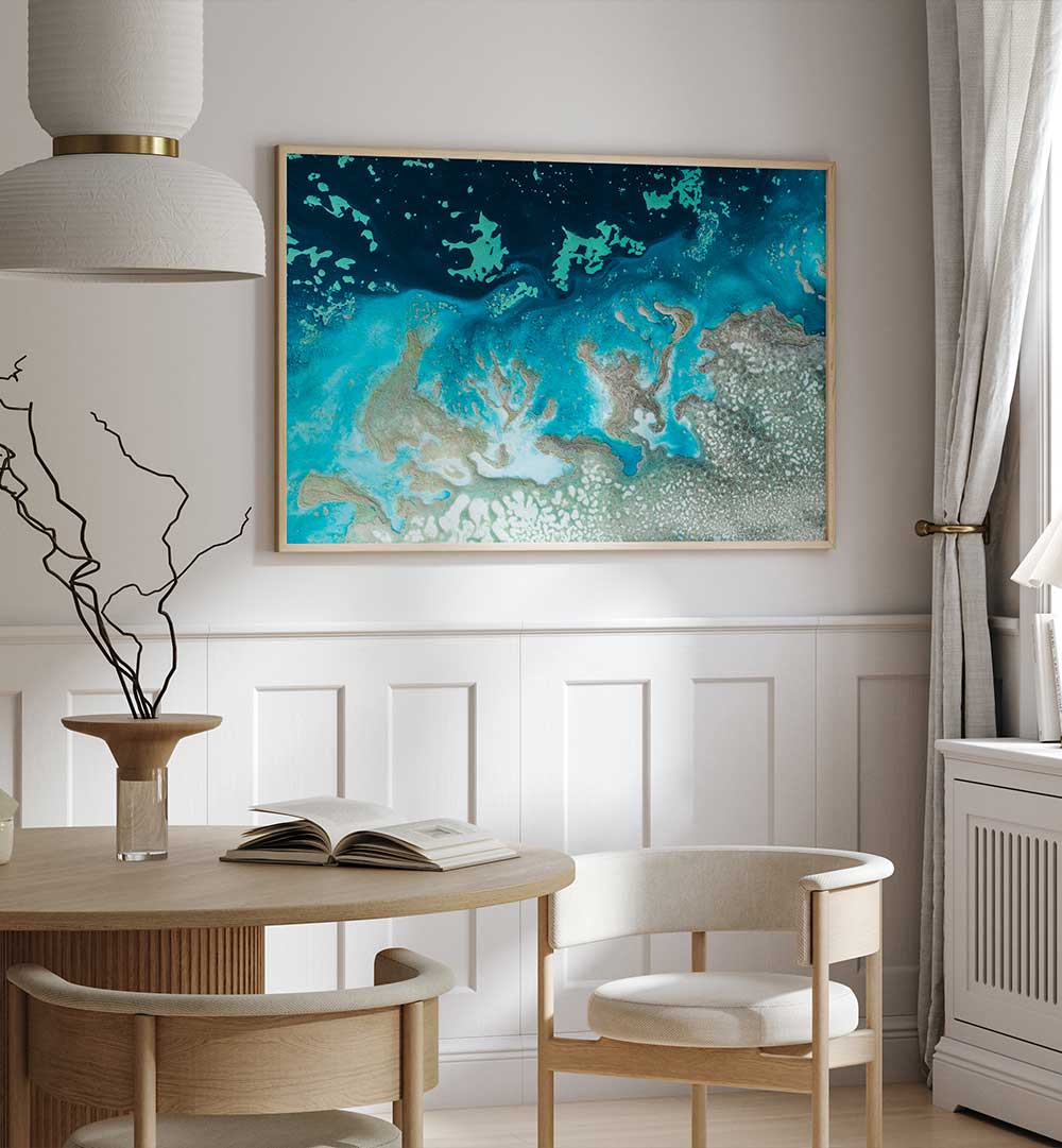 Transform your space with CORAL THE OASIS, ABSTRACT PAINTINGS, featuring vibrant colors and dynamic shapes.