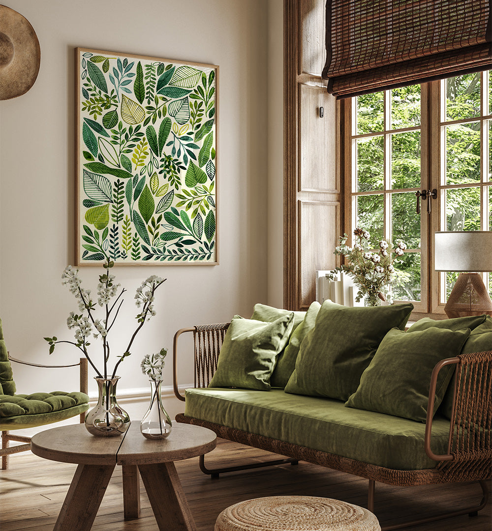 GREEN LEAVES IN VARIOUS SHAPES , FLORAL FLOWER PAINTINGS