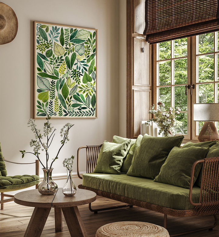 GREEN LEAVES IN VARIOUS SHAPES , FLORAL FLOWER PAINTINGS