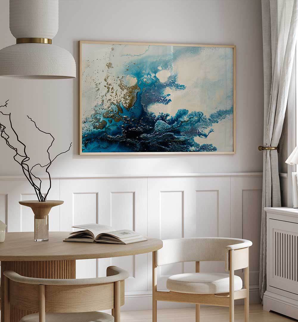 Stunning BLUE OCEAN ROYAL ESCAPE, ABSTRACT PAINTINGS, enhance your space with tranquil blue tones and sophistication.