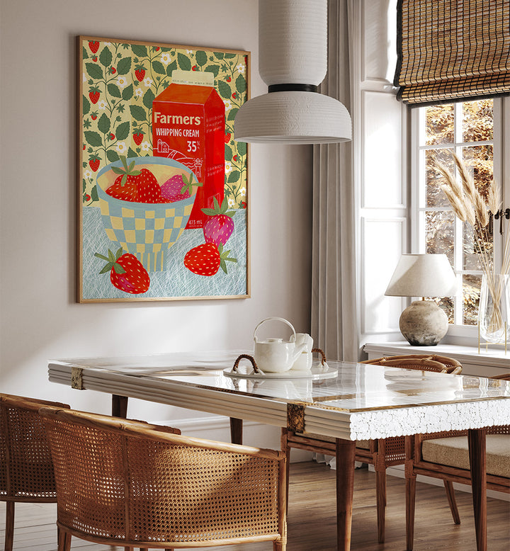 STRAWBERRIES IN A CHECKERED BOWL , KITCHEN POSTERS