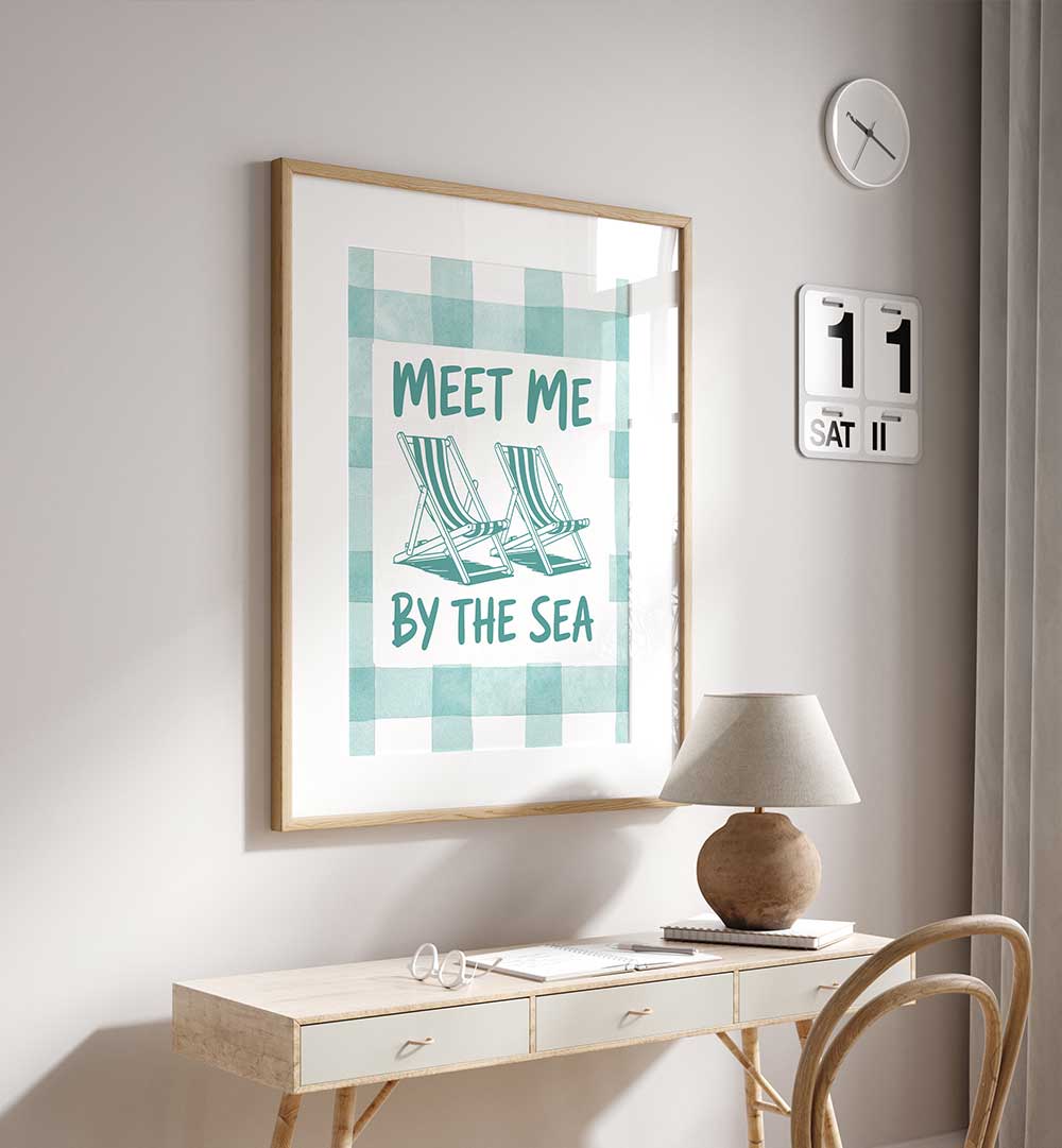 MEET ME BY THE SEA GREEN CHECKS , BEACH PAINTINGS