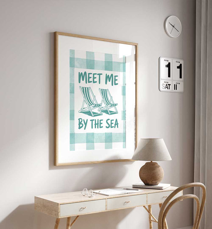 MEET ME BY THE SEA GREEN CHECKS , BEACH PAINTINGS