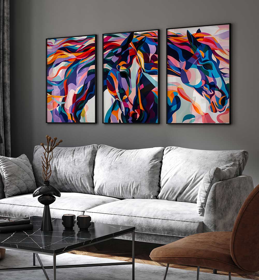 PRISMATIC RIDE , SET OF 3 PAINTINGS