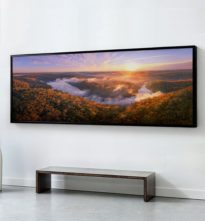 SUNRISE ON A MISTY MORNING , PANORAMIC ART