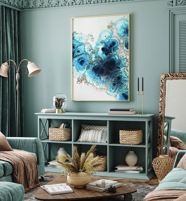Luxurious AQUA AURORA II, ABSTRACT PAINTINGS enhance creativity with vibrant colors and intricate patterns.