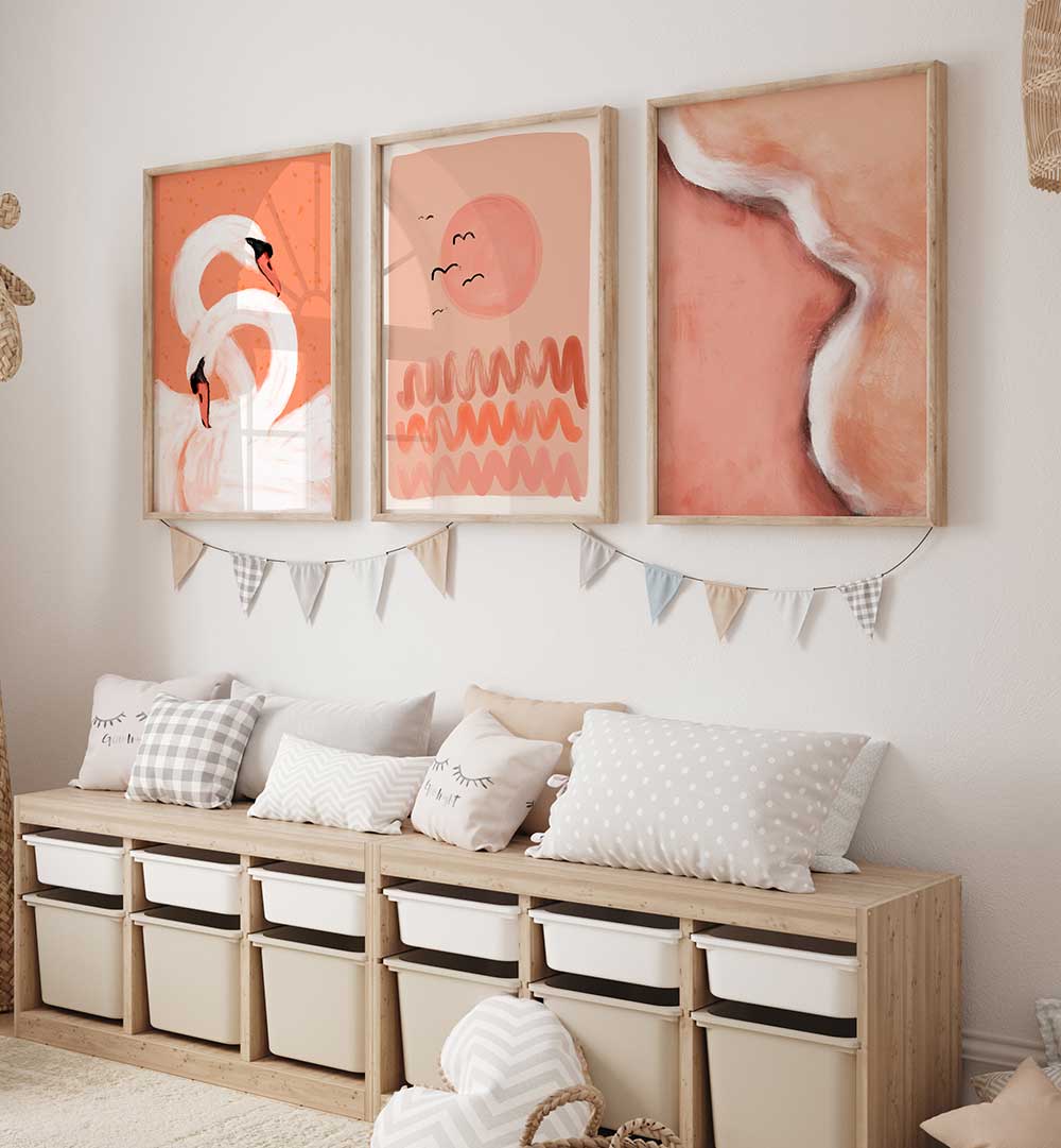 PEACH SERENITY , SET OF 3 PAINTINGS