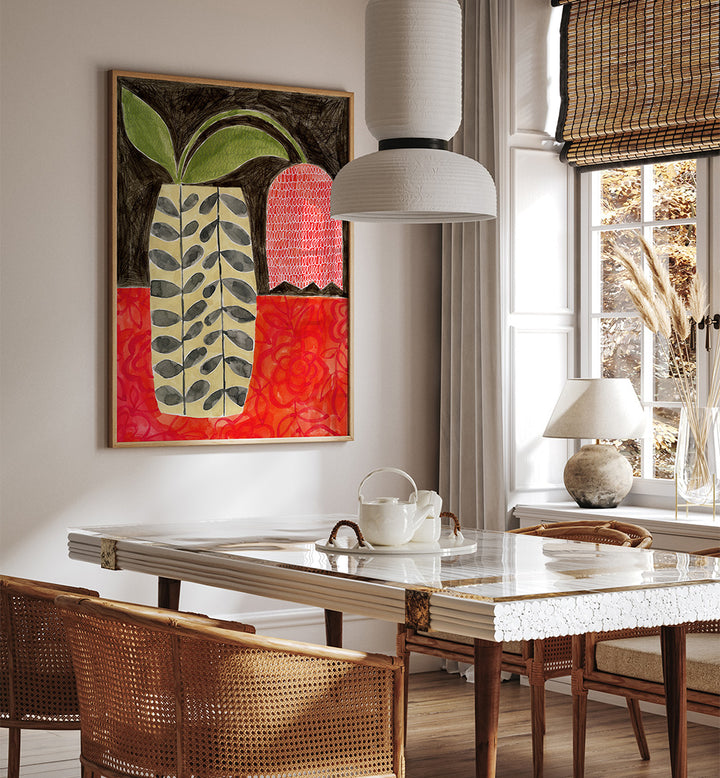 RED TULIP IN A MODERN VASE , FLORAL FLOWER PAINTINGS