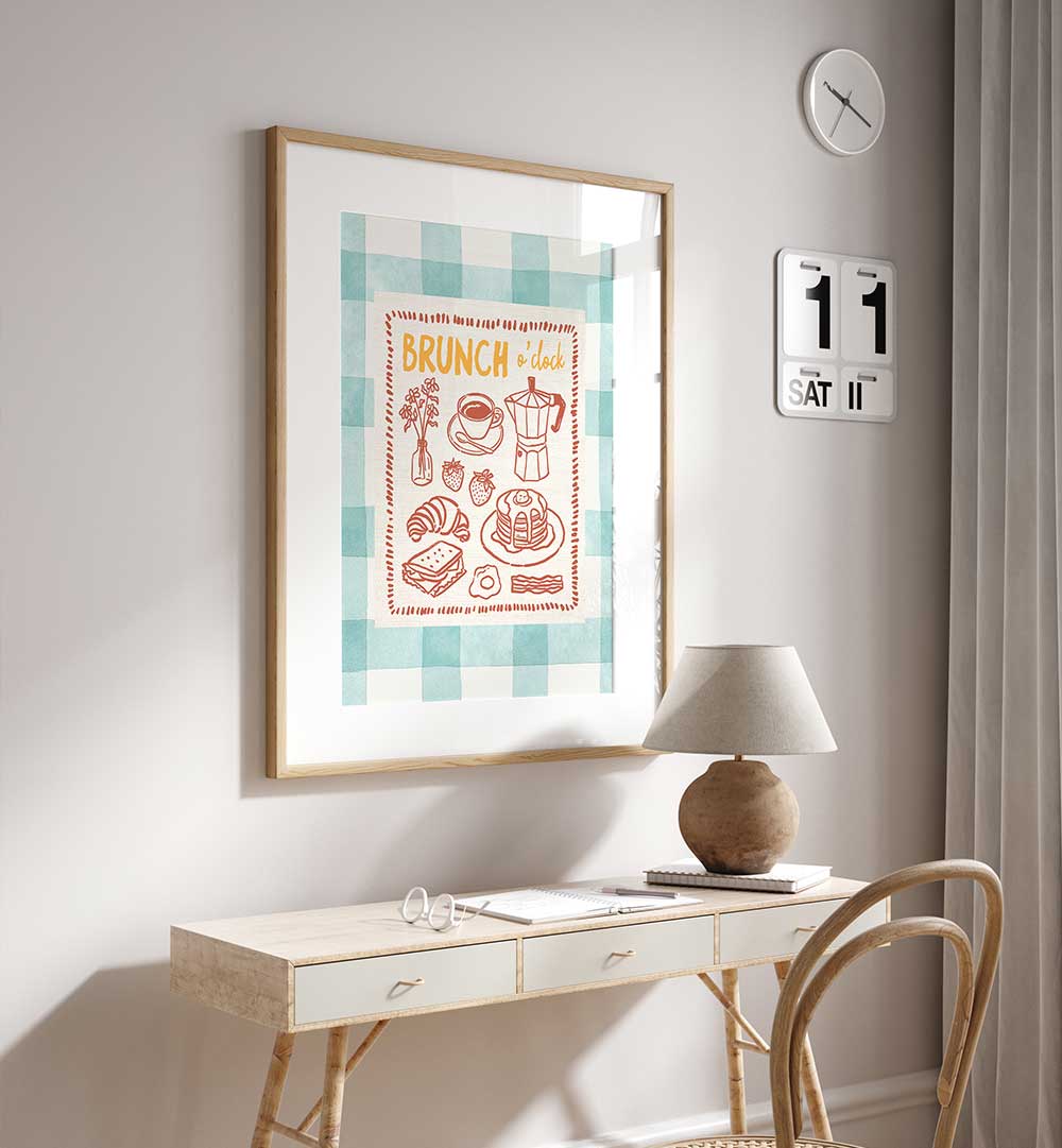 BRUNCH O CLOCK ON GREEN CHECKS , BAR & CAFE ART