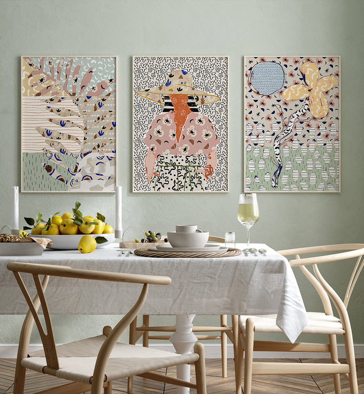 MINT WALL SUITE , SET OF 3 PAINTINGS