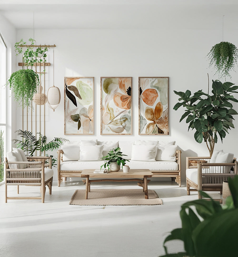 THE MUTED GARDEN , SET OF 3 PAINTINGS
