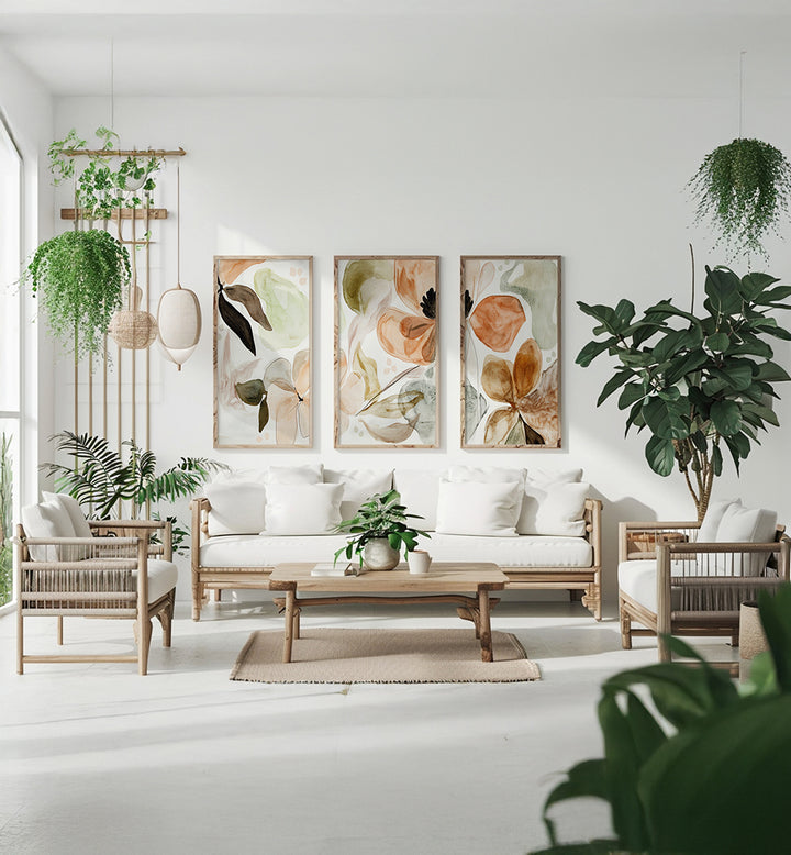 THE MUTED GARDEN , SET OF 3 PAINTINGS