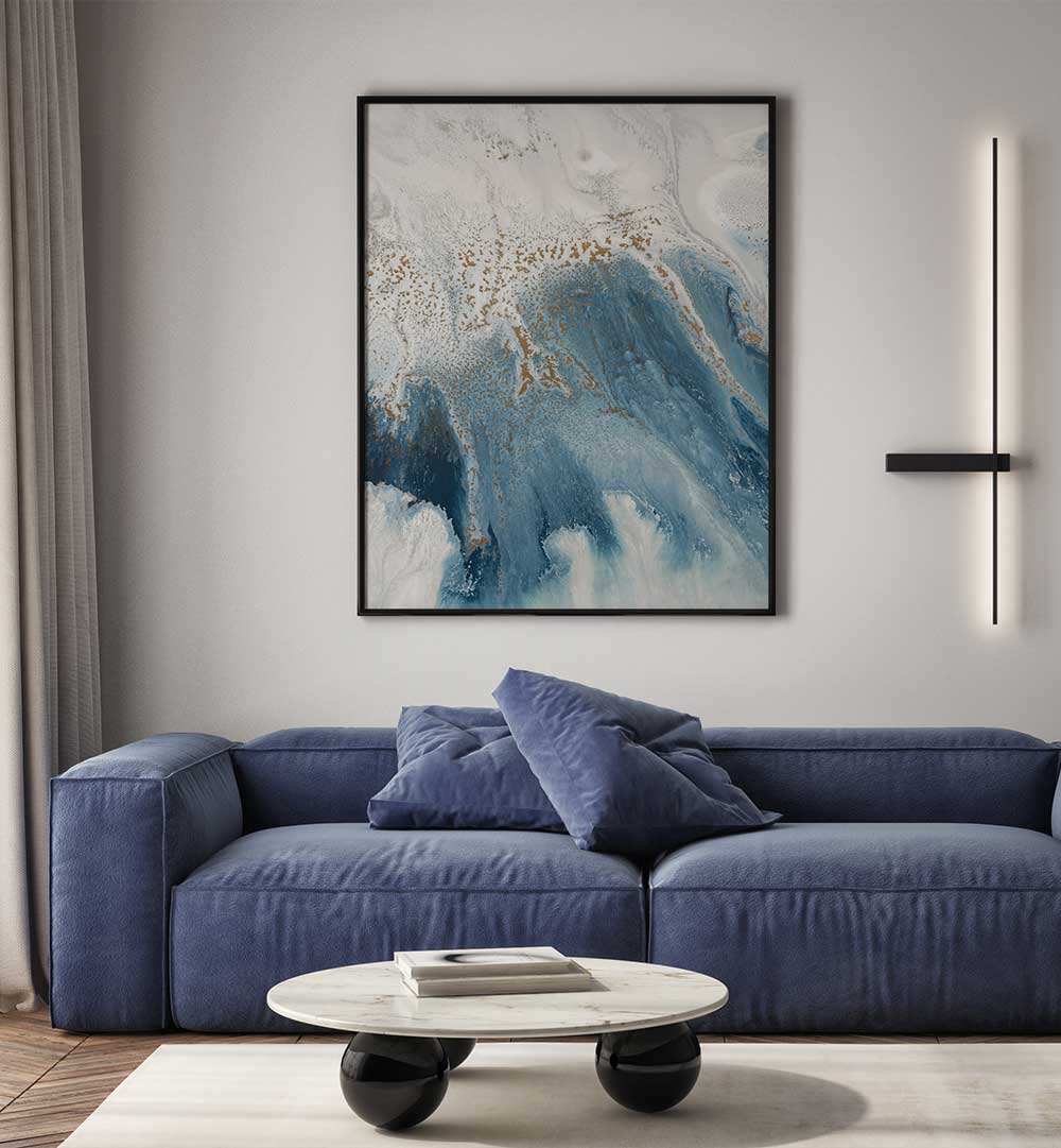 Elegant TIDAL SHORES II, ABSTRACT PAINTINGS enhance modern spaces with stunning blues and intricate textures.