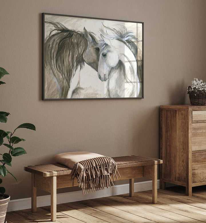 TENDER CONNECTION BETWEEN TWO HORSES , ANIMAL PAINTINGS