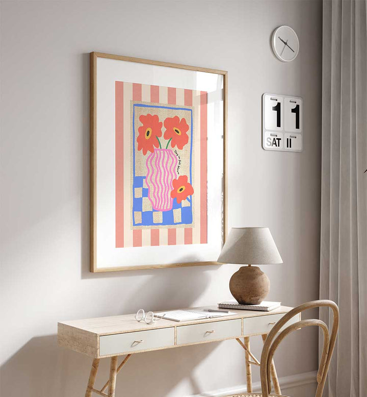 STAY IN FULL BLOOM FLOWERS ON STRIPES , FLORAL FLOWER PAINTINGS