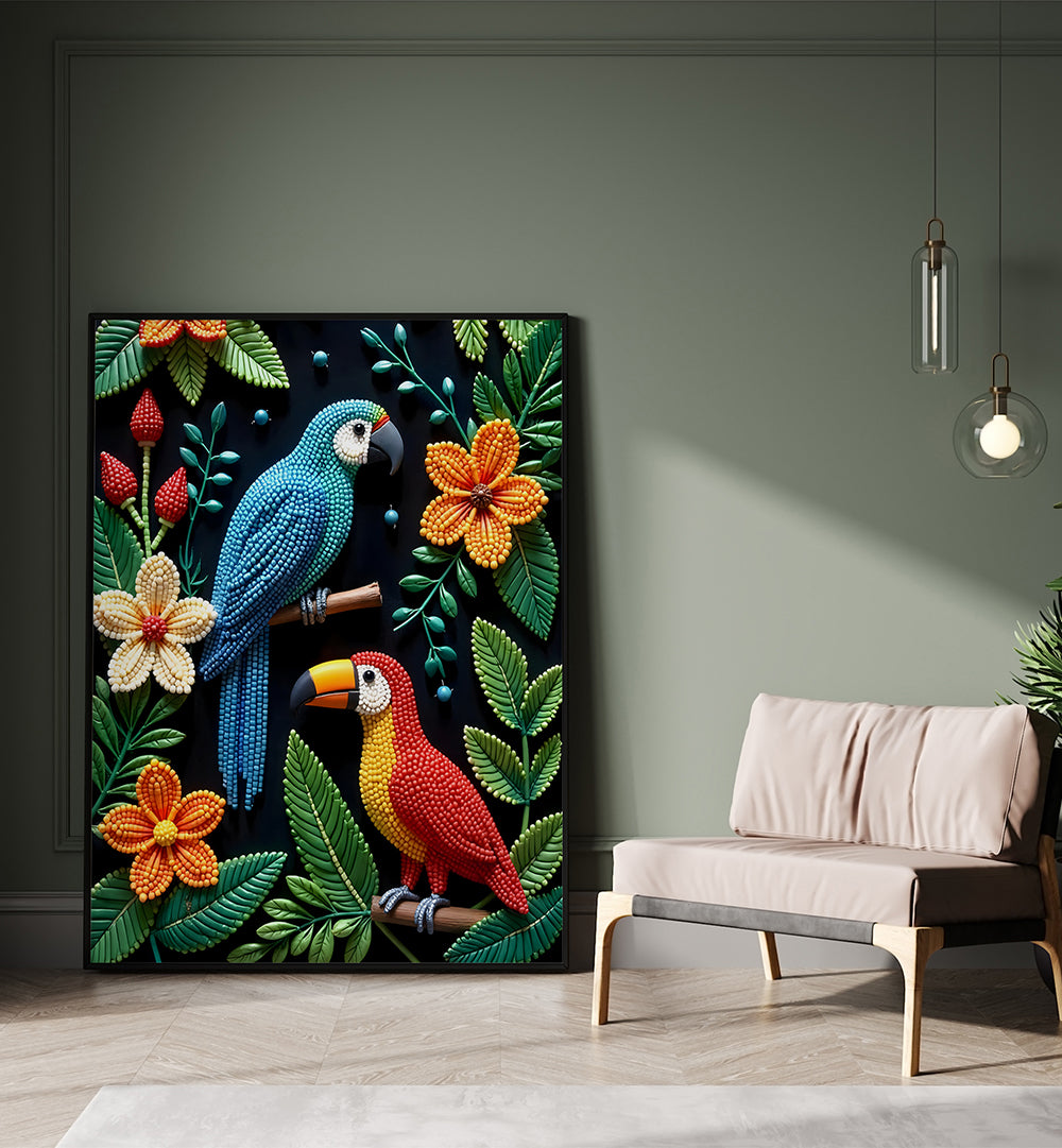 PARROT AND TOUCAN , WILDLIFE PAINTINGS