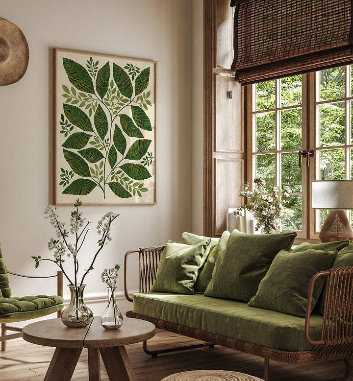 STRIPED LEAVES BRANCH , FLORAL FLOWER PAINTINGS