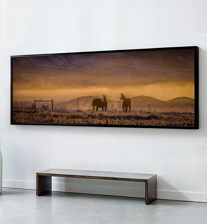 HORSES, MORNING MIST - IDAHO , PANORAMIC ART