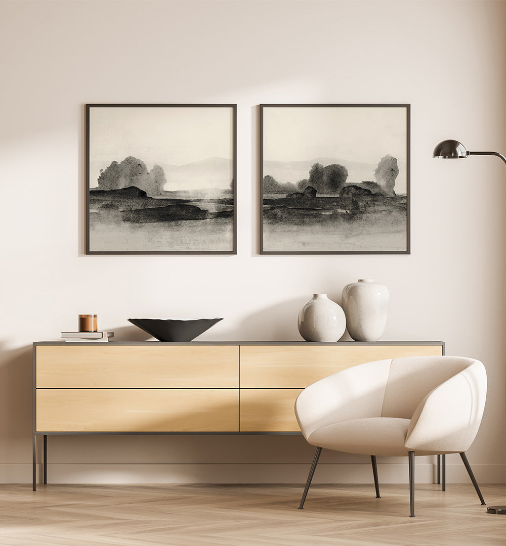 BLACK CLOUDS SET , SET OF 2 PAINTINGS