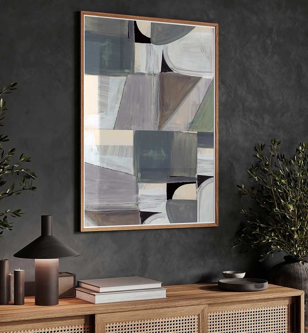 Stylish ABSTRACT DESATURATE I, GEOMETRIC ART PRINTS enhance modern spaces with intricate geometric designs.