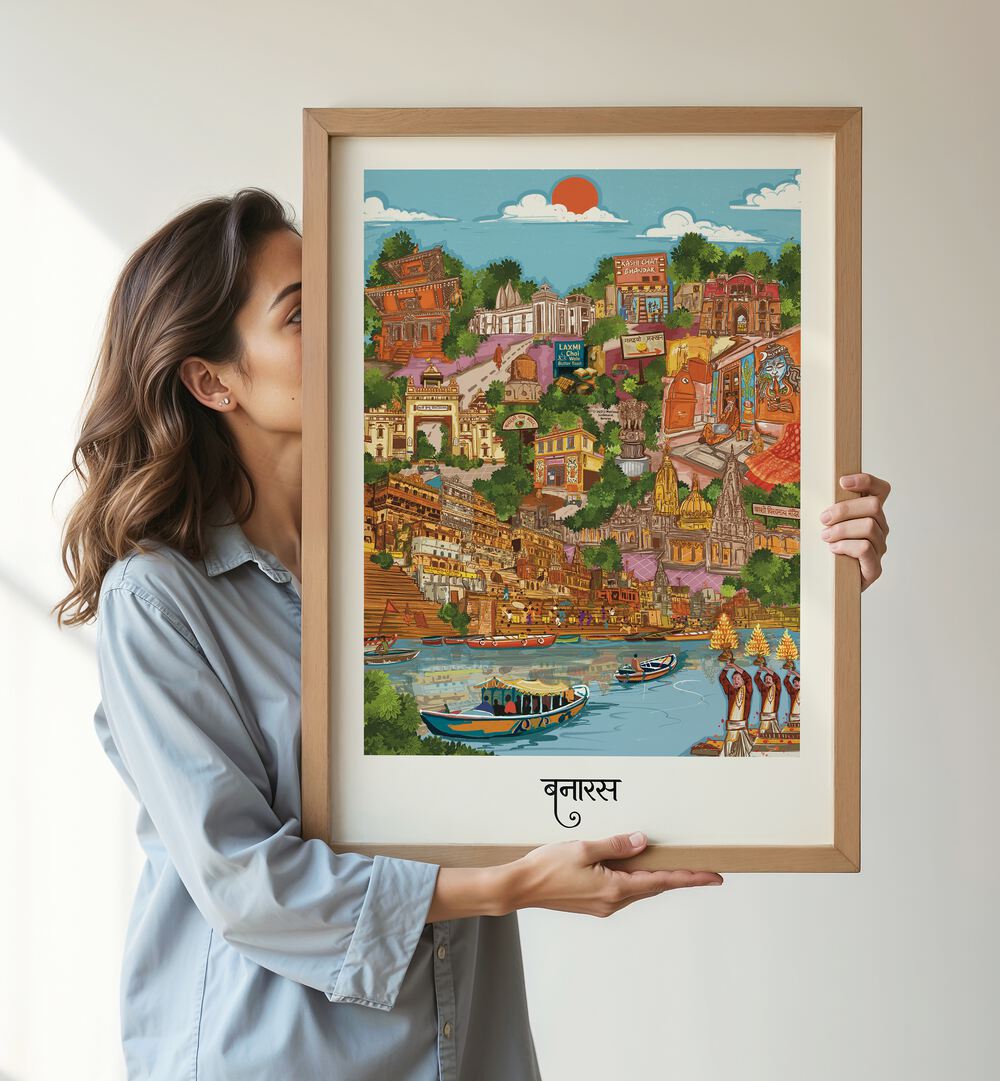 Beautifully illustrated VARANASI, TRAVEL POSTERS showcasing the city's vibrant culture and scenic landscapes.