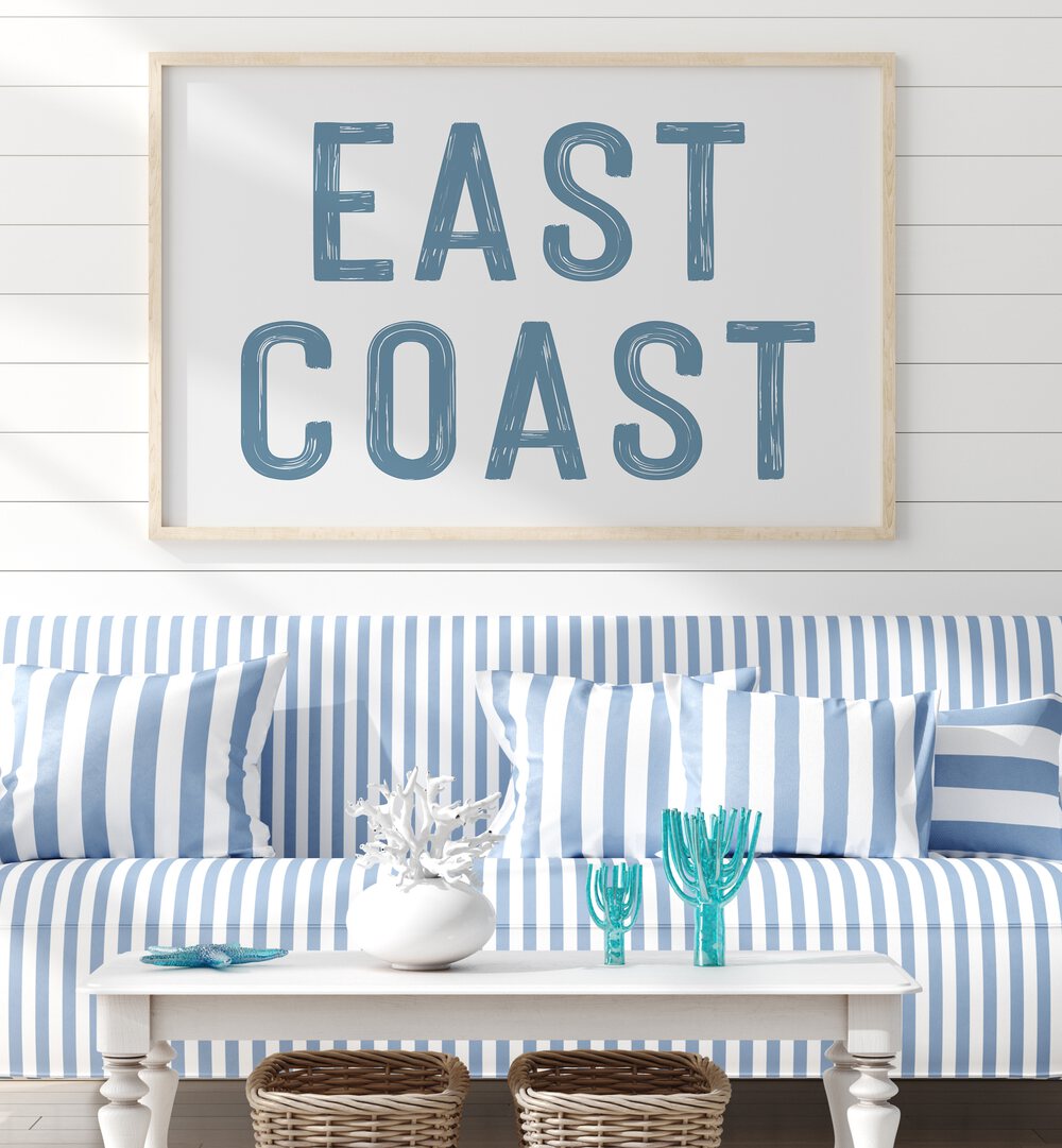 Stylish EAST COAST, BEACH PAINTINGS decor complements a cozy coastal living space with vibrant colors and textures.
