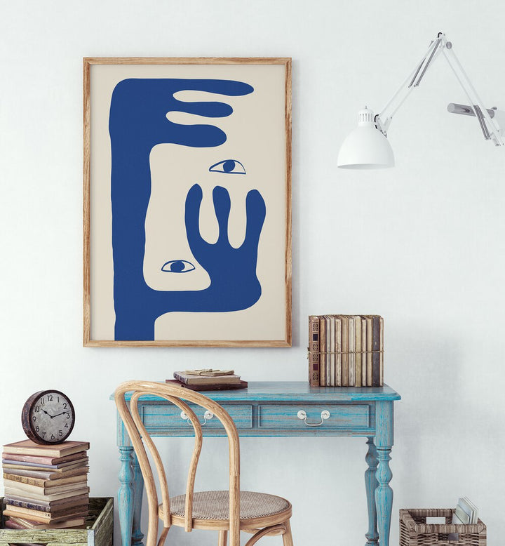 Stylish ABSTRACT FACE I, LINE ART PAINTINGS displayed in a modern workspace, enhancing contemporary decor.