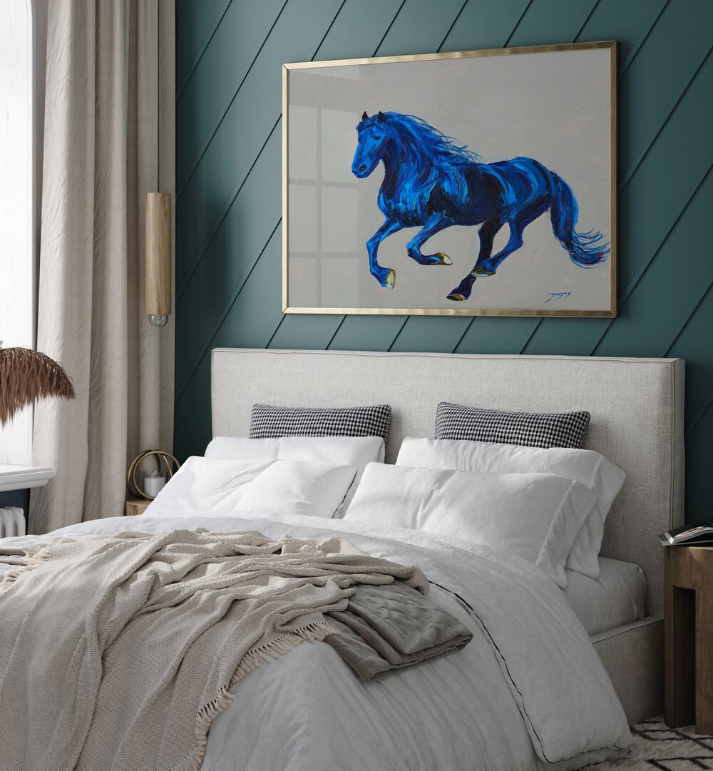 Vibrant blue horse artwork enhances any space, perfect for fans of A BLUE HORSE, ANIMAL PAINTINGS.