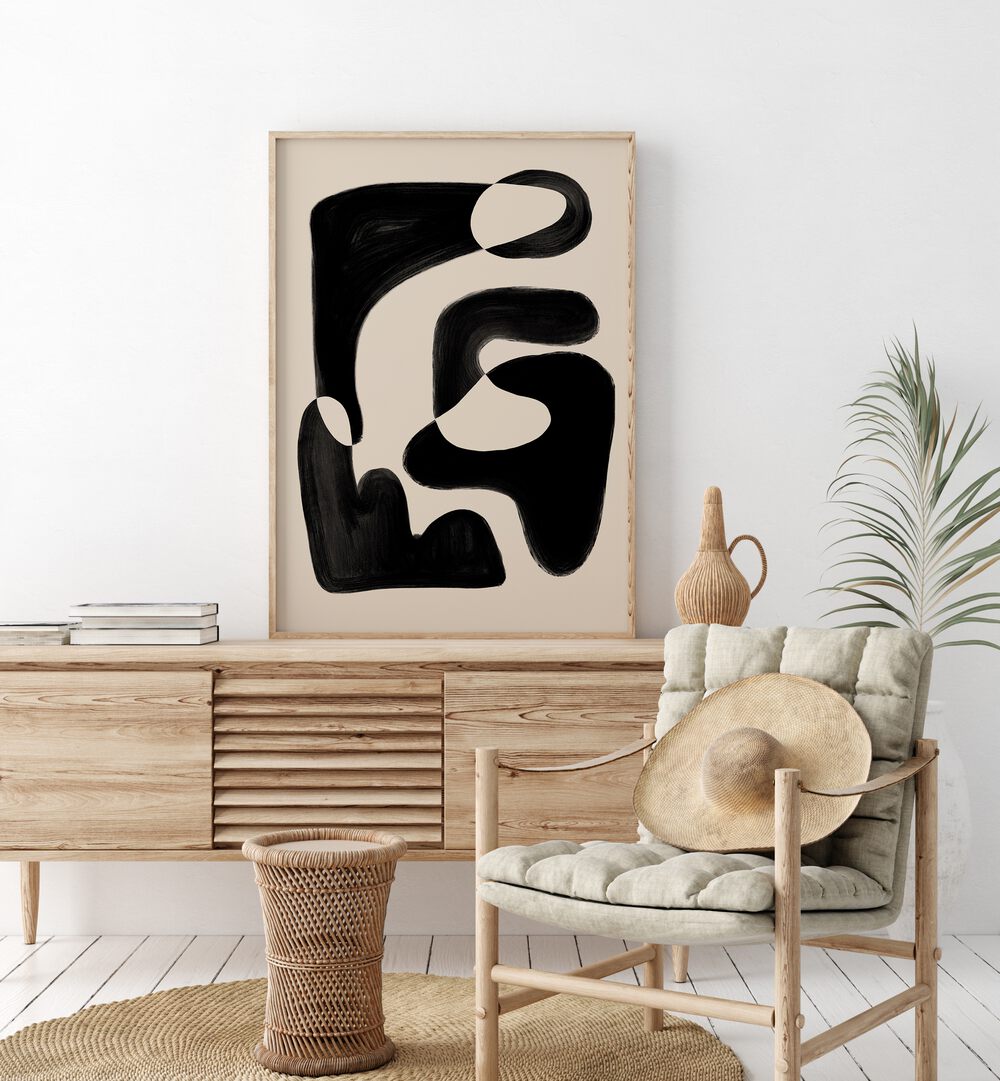 Stylish ABSTRACT BEIGE BLACK, ABSTRACT PAINTINGS enhance modern decor with elegant beige and black hues.