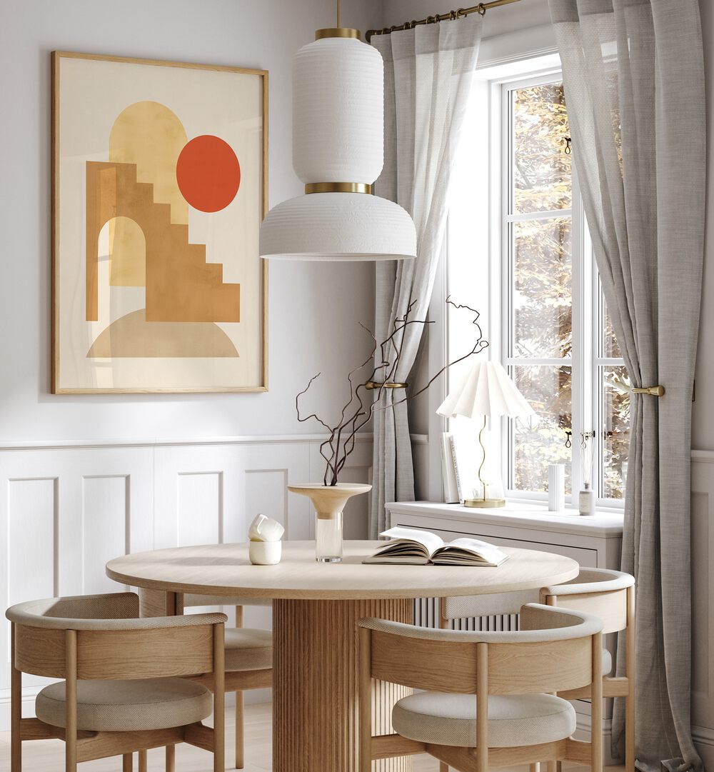 Stylish interior featuring COMPOSITION VII, BOHO ART PAINTINGS, enhancing modern elegance and vibrant decor.