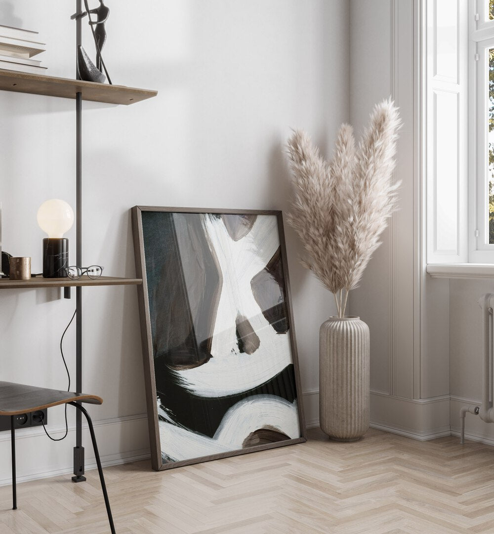 Elegant CONNECTED II Abstract Paintings leaning against a wall, enhancing modern decor with emotional depth.