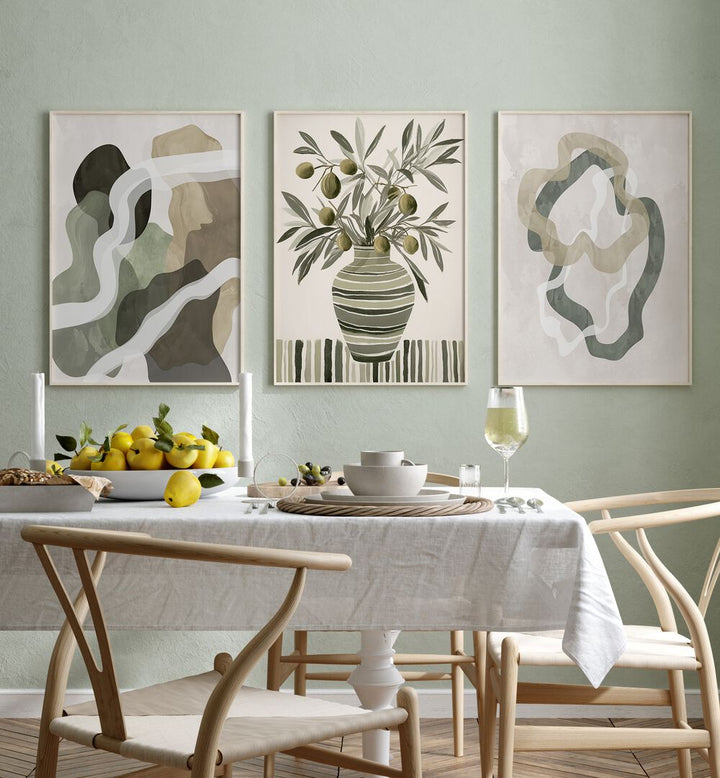 OLIVE ESSENCE  , SET OF 3 PAINTINGS