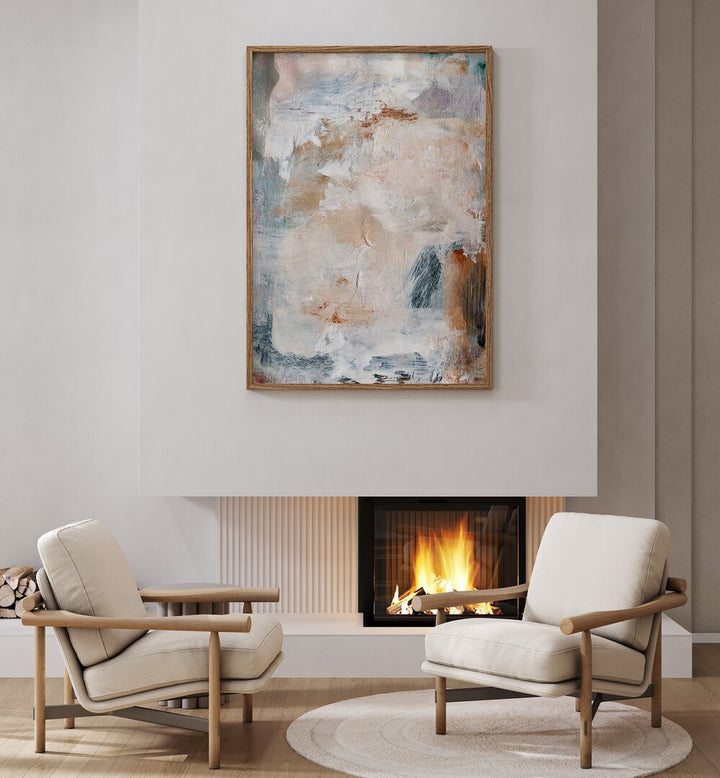 Stylish living room featuring ADJUSTMENT, ABSTRACT PAINTINGS above a cozy fireplace and modern furniture.