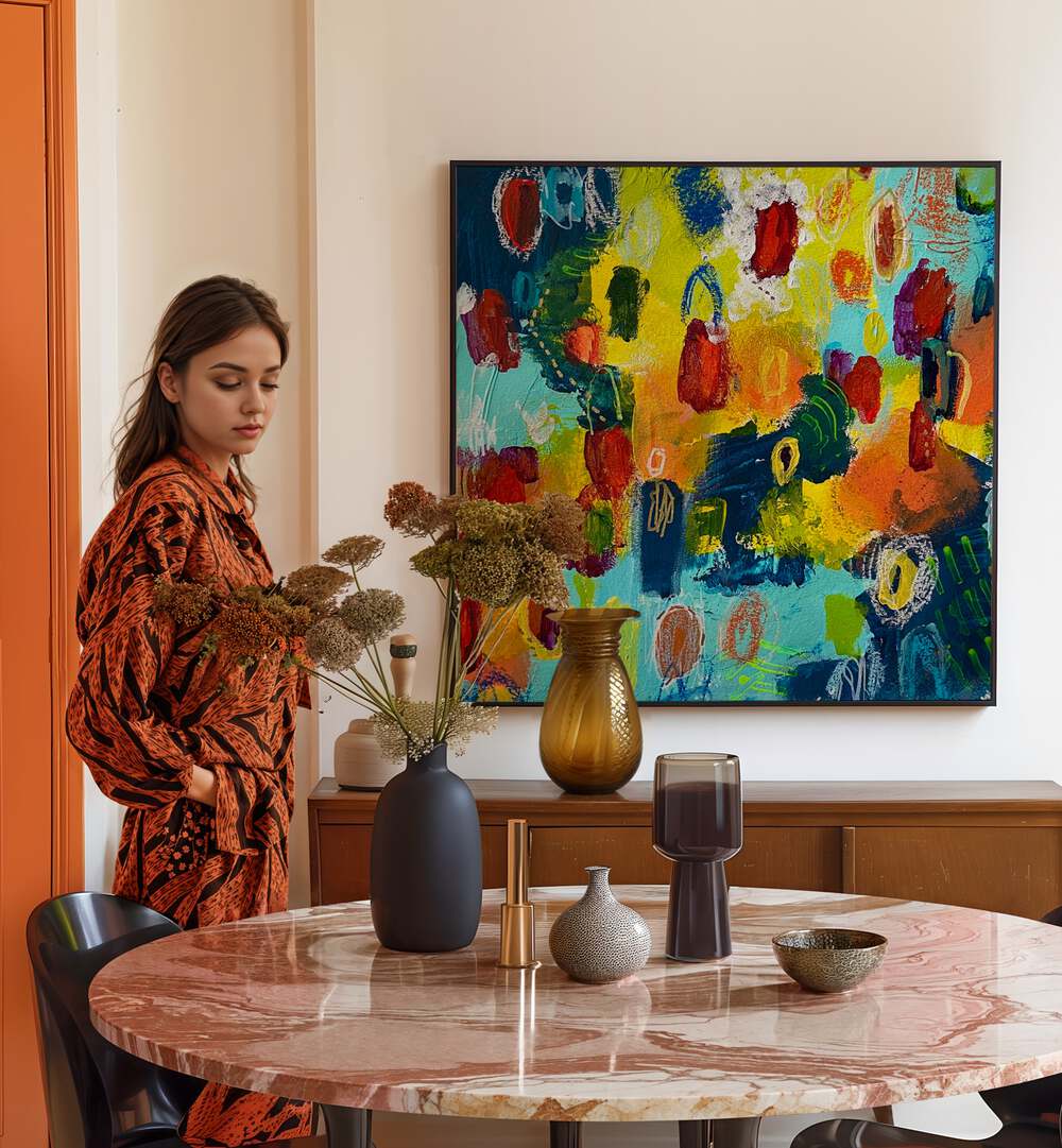 Transform your space with ROSES ETERNAL, ABSTRACT PAINTINGS featuring vibrant colors and bold brushstrokes.