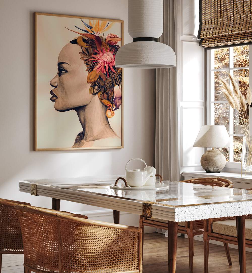 Elegant AMARE, FASHION POSTERS adorn a stylish dining space, showcasing artistry and innovative design for any home.