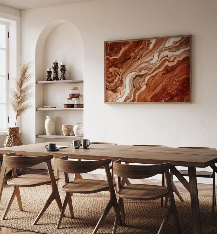 Stunning PATTERNS IN RICH EARTHY TONES, ABSTRACT PAINTINGS enhancing modern home decor with deep browns and terracotta hues.