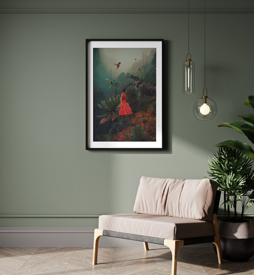 20 Seconds Before the Rain By Frank Moth Surreal Art Prints Surrealism in Black Frame With Mount placed on a wall beside a sofa