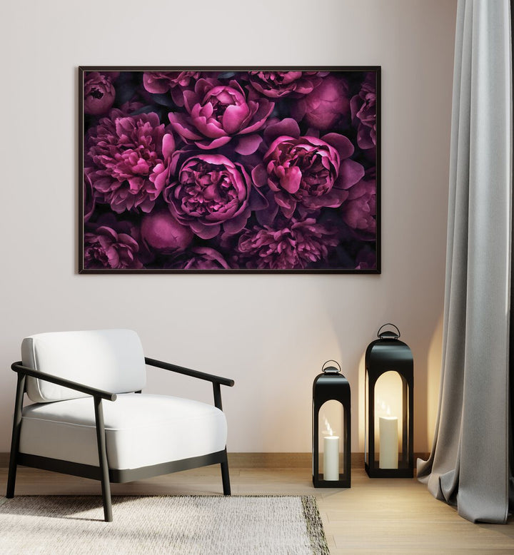 MOODY PINK FLOWERS , FLORAL FLOWER PAINTINGS