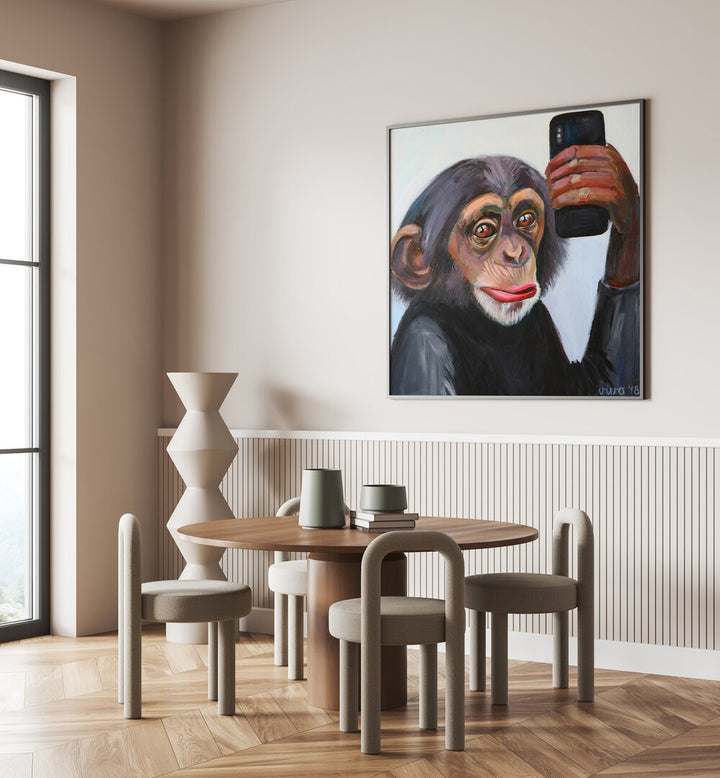 Brighten your space with the CHIMP'S SELFIE MOMENT, COMIC POSTERS, showcasing a charming monkey capturing a fun moment.