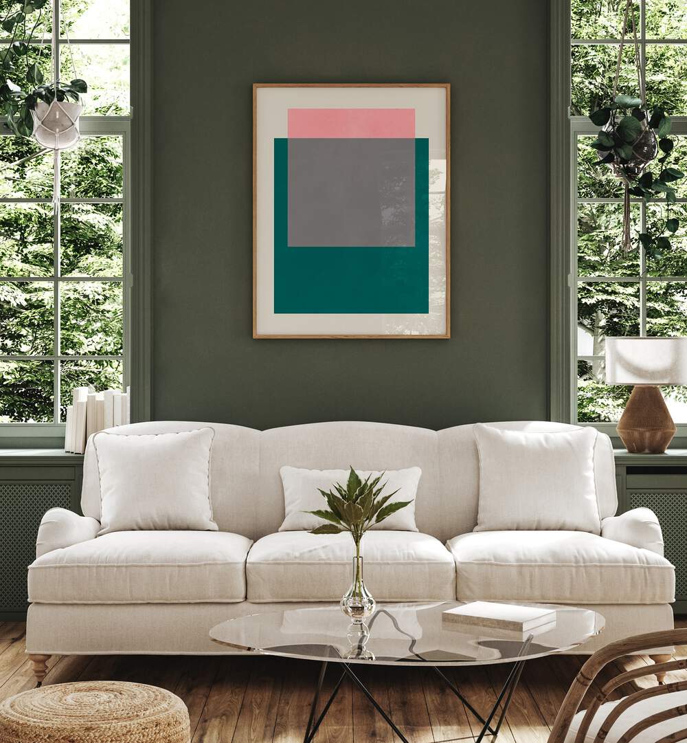 Vibrant COLORFUL OVERLAY, GEOMETRIC ART PRINTS enrich a modern living space with dynamic flair and style.