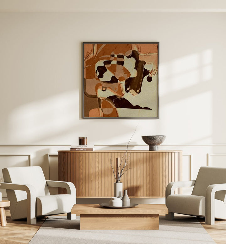 Stylish living room featuring BECOMING III, ABSTRACT PAINTINGS, enhancing contemporary art aesthetics.