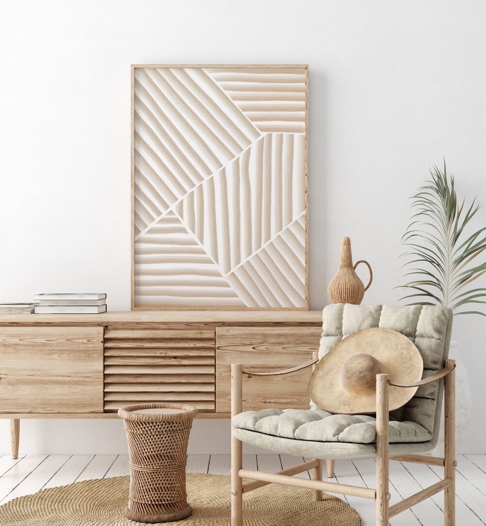 Elegant BEIGE LINE ART, GEOMETRIC ART PRINTS displayed in a stylish living space, enhancing modern home decor.