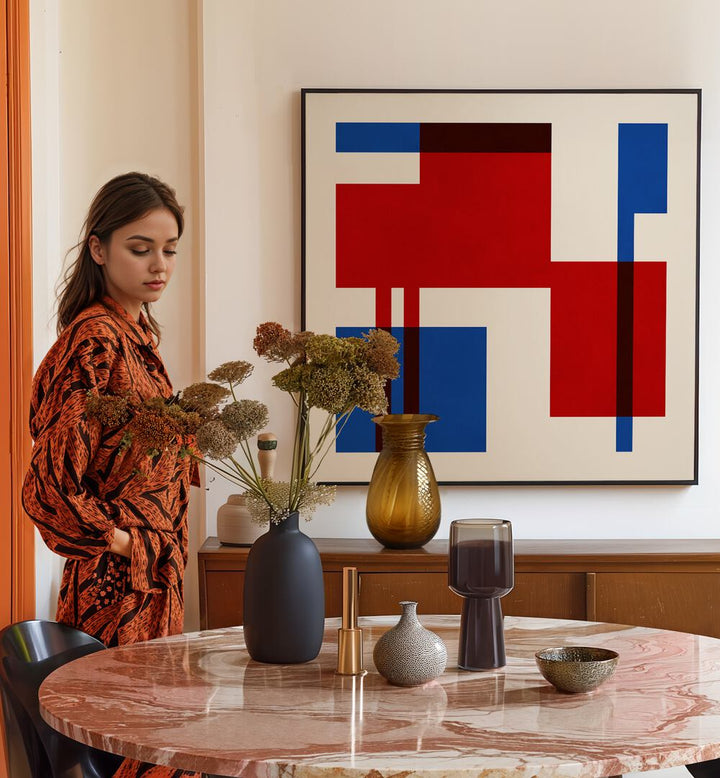 Stylish living space featuring COLORFUL SEVEN, GEOMETRIC ART PRINTS, perfect for creative home decor.
