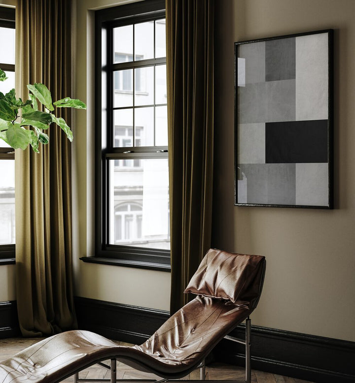 Stylish interior featuring GRAY TEXTURES IV, GEOMETRIC ART PRINTS, enhancing modern decor with sophisticated gray tones.