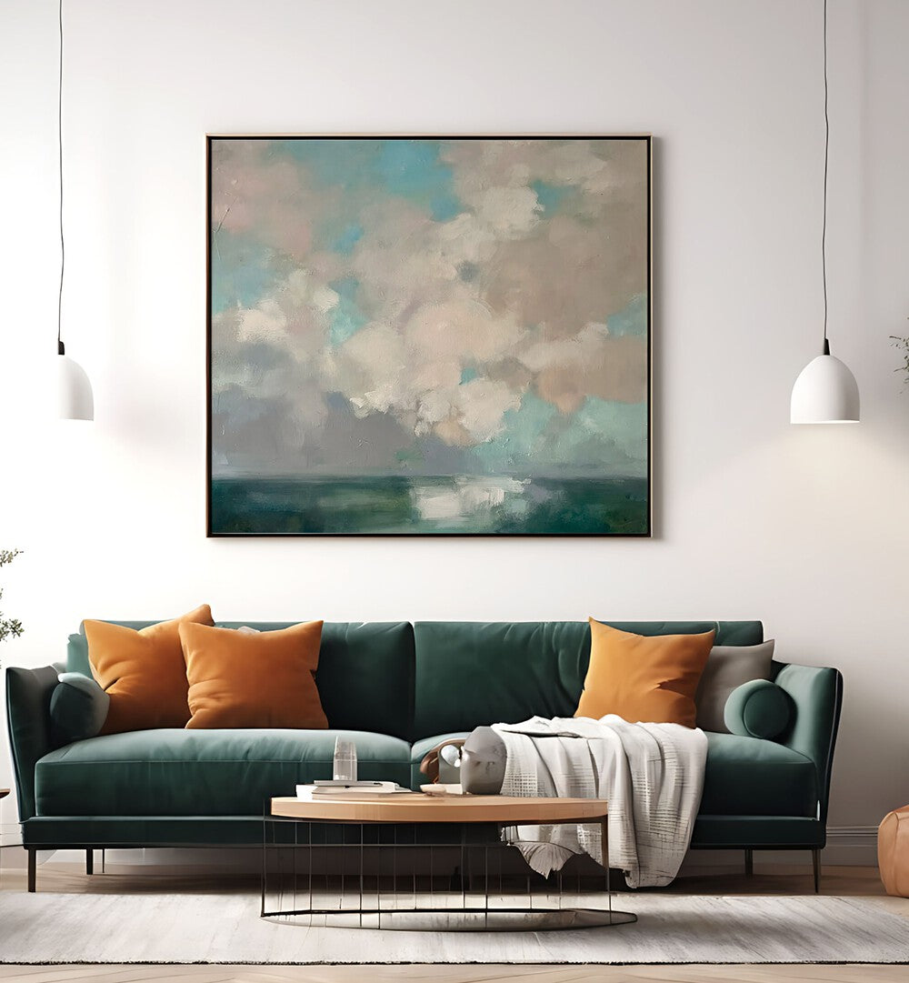 Enhance your space with GREEN CLOUDS, ABSTRACT PAINTINGS, showcasing tranquility and artistry in home decor.