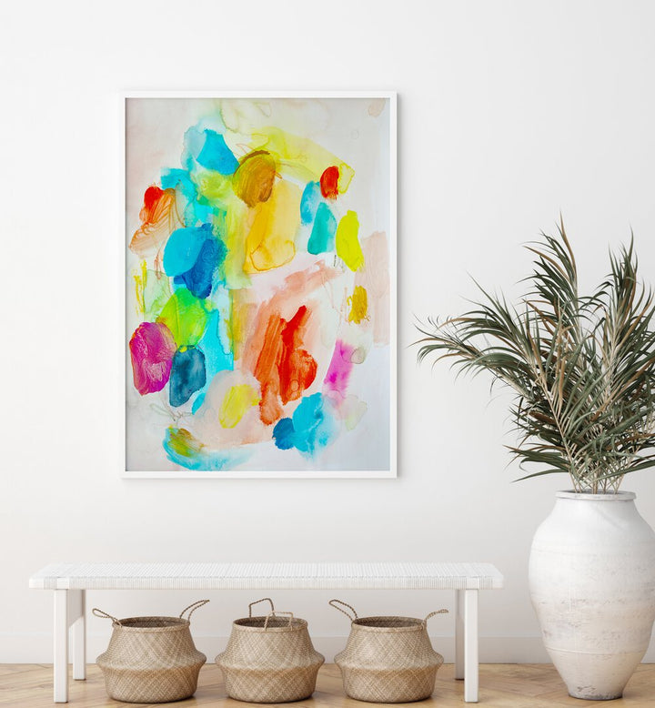 Vibrant abstract painting showcasing a blend of vivid colors, perfect for modern decor. BLEND OF VIVID COLORS, ABSTRACT PAINTINGS.