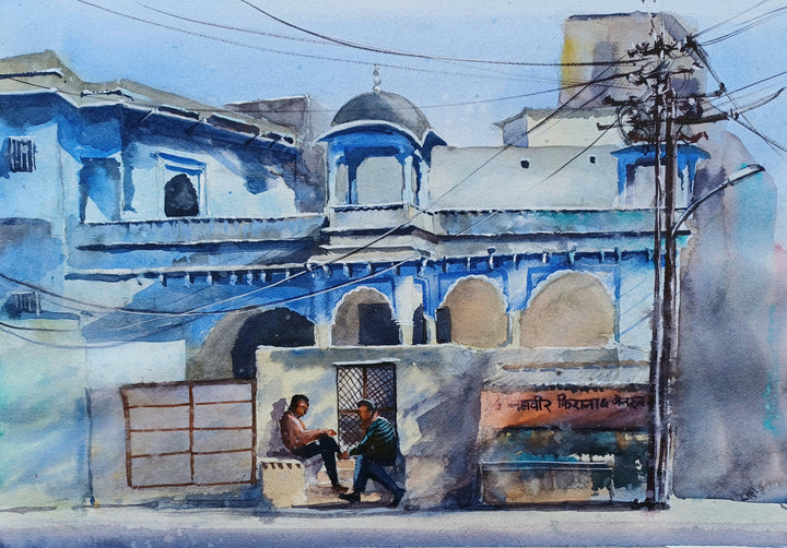 BUNDI BLUES ,HANDMADE ARTWORKS ,  SET OF 4 PAINTINGS