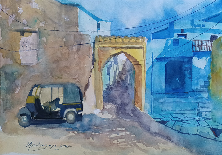 BUNDI BLUES ,HANDMADE ARTWORKS ,  SET OF 4 PAINTINGS