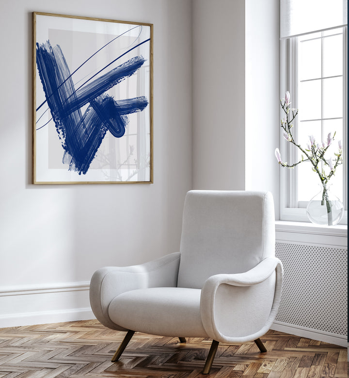 Elevate your space with BLUE INK, ABSTRACT PAINTINGS by Elena Ristova, showcasing vibrant blue strokes in modern decor.