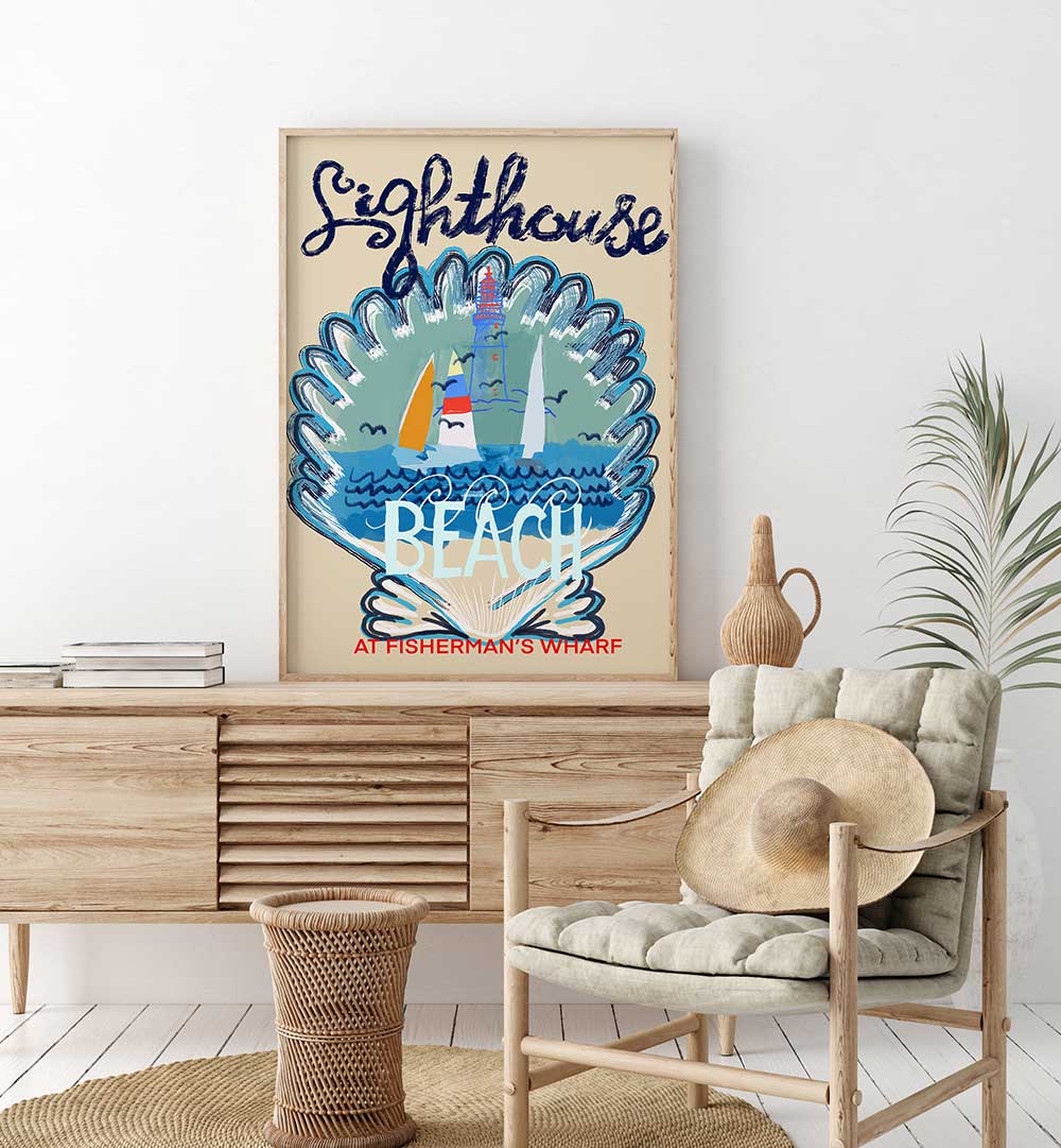 Bright and inviting LIGHTHOUSE I, BEACH PAINTINGS bring coastal serenity to your space, perfect for any room decor.
